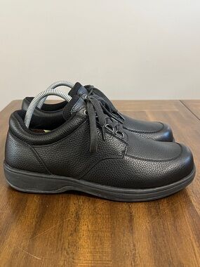 Skechers Goga Mat Extra Wide Fit Black Ortho Leather Shoes Mens Size 8 4E
